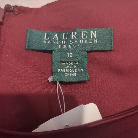 Lauren Ralph Lauren Wine Red Women’s 16 Satin Cocktail Party Dress Event Holiday - Picture 3 of 16